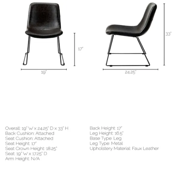 Dining Chairs-Kirkland's Home Slate Vegan Leather Bucket Dining Chairs, Set Of 2 Black