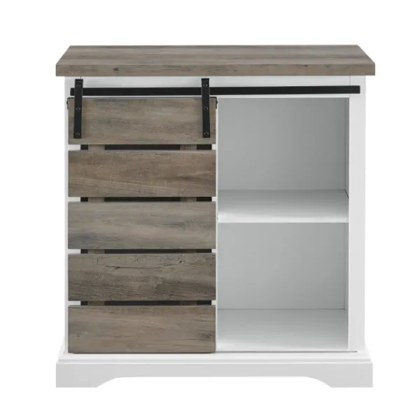 Cabinets & Sideboards-Kirkland's Home Slatted Sliding Barn Door White And Cabinet Gray