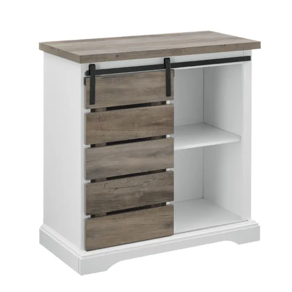 Cabinets & Sideboards-Kirkland's Home Slatted Sliding Barn Door White And Cabinet Gray