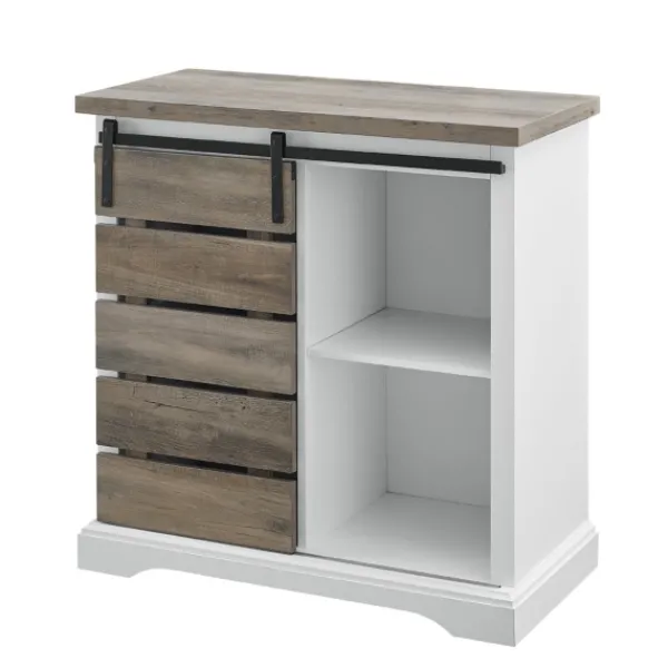 Cabinets & Sideboards-Kirkland's Home Slatted Sliding Barn Door White And Cabinet Gray