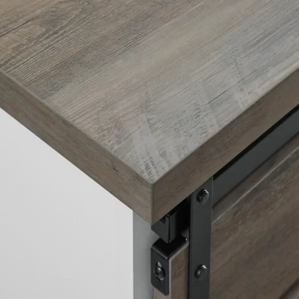 Cabinets & Sideboards-Kirkland's Home Slatted Sliding Barn Door White And Cabinet Gray