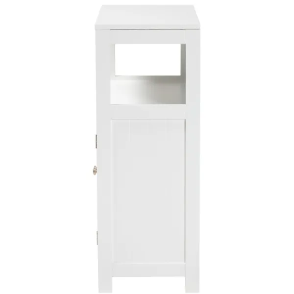 Bathroom Furniture-Kirkland's Home Slatted Wood Bathroom Cabinet White