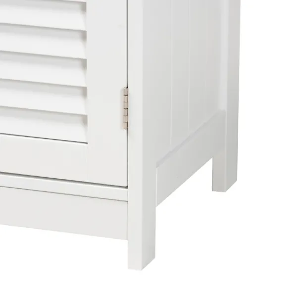 Bathroom Furniture-Kirkland's Home Slatted Wood Bathroom Cabinet White