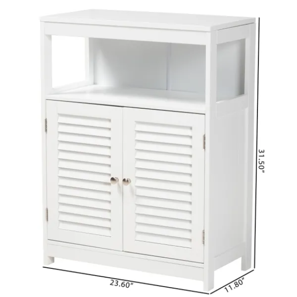 Bathroom Furniture-Kirkland's Home Slatted Wood Bathroom Cabinet White