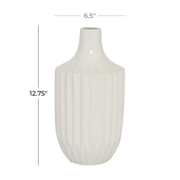 Vases-Kirkland's Home Slender Curtain Ribbed Vase, 13 In. White