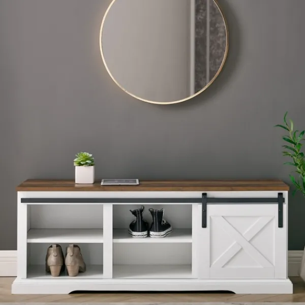 Entryway Furniture-Kirkland's Home Sliding Barn Door Bench White