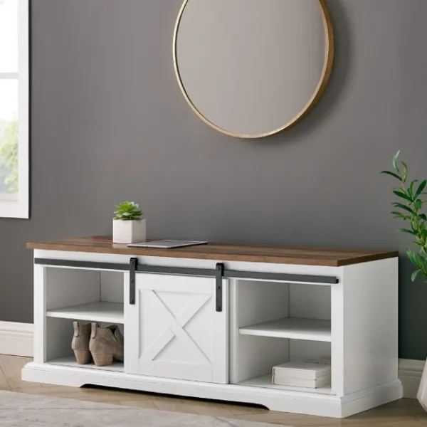 Entryway Furniture-Kirkland's Home Sliding Barn Door Bench White