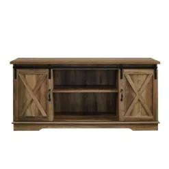 Tv Stands & Media Consoles-Kirkland's Home Sliding Barn Door Open Shelf Oak Tv Stand Brown