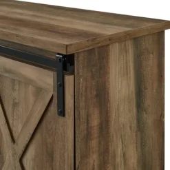 Tv Stands & Media Consoles-Kirkland's Home Sliding Barn Door Open Shelf Oak Tv Stand Brown