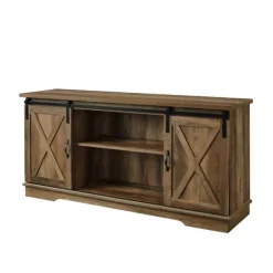 Tv Stands & Media Consoles-Kirkland's Home Sliding Barn Door Open Shelf Oak Tv Stand Brown