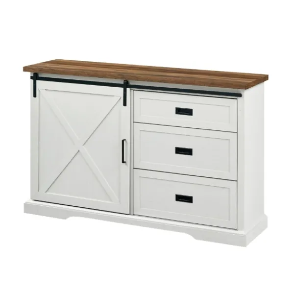 Cabinets & Sideboards-Kirkland's Home Sliding Door And 3-Drawer Sideboard White