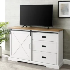 Cabinets & Sideboards-Kirkland's Home Sliding Door And 3-Drawer Sideboard White