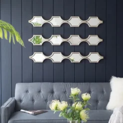 Decorative Mirrors-Kirkland's Home Slim Stacked Trellis Wall Mirror Silver