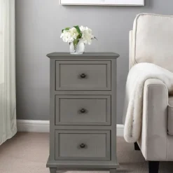 Accent & End Tables-Kirkland's Home Slim Wooden 3-Drawer Side Table Gray