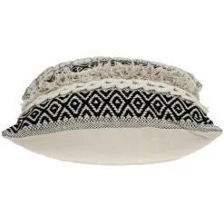 Pillows-Kirkland's Home Sloane Shaggy Knotted Throw Pillow Ivory/Black