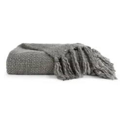Blankets & Throws-Kirkland's Home Slubbed Yarn Throw Gray