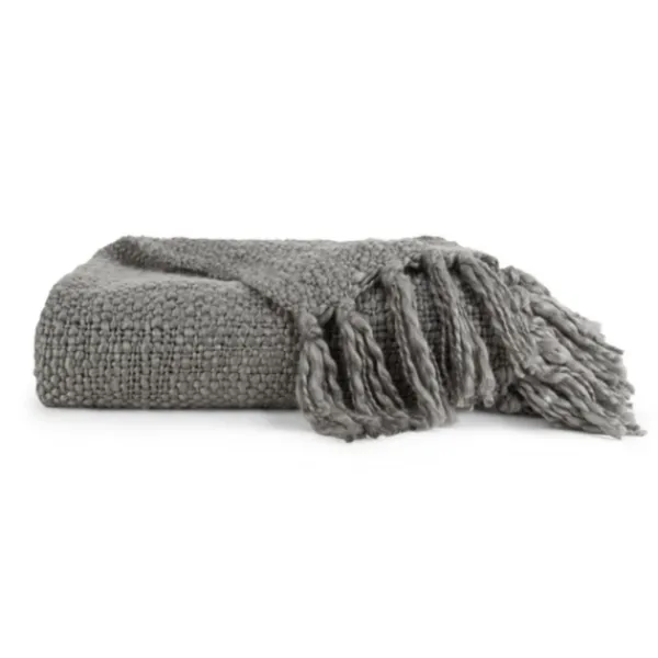 Blankets & Throws-Kirkland's Home Slubbed Yarn Throw Gray