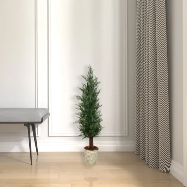 Trees & Topiaries-Kirkland's Home Small Cedar Tree In Mossy White Planter, 36 In.