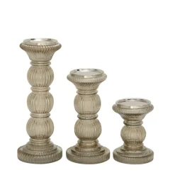 Candle Holders-Kirkland's Home Smoke Glass Pillar Candle Holders, Set Of 3 Gray