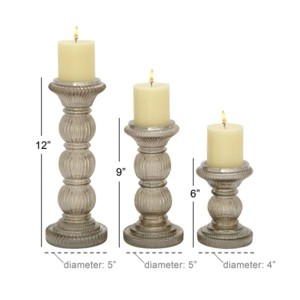 Candle Holders-Kirkland's Home Smoke Glass Pillar Candle Holders, Set Of 3 Gray