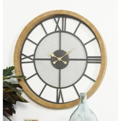 Clocks-Kirkland's Home Smoke Gray Vintage Matte Mesh Wall Clock