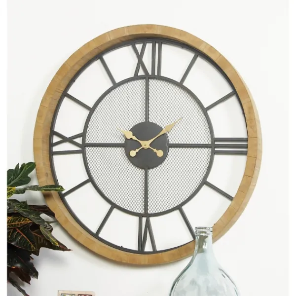Clocks-Kirkland's Home Smoke Gray Vintage Matte Mesh Wall Clock