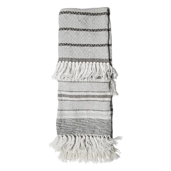 Blankets & Throws-Kirkland's Home Smokey Gray Fringe Stripe Outdoor Throw Blanket Gray/White