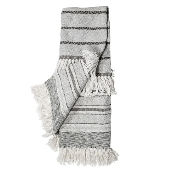 Blankets & Throws-Kirkland's Home Smokey Gray Fringe Stripe Outdoor Throw Blanket Gray/White