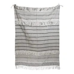 Blankets & Throws-Kirkland's Home Smokey Gray Fringe Stripe Outdoor Throw Blanket Gray/White