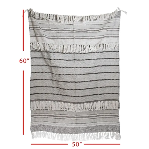 Blankets & Throws-Kirkland's Home Smokey Gray Fringe Stripe Outdoor Throw Blanket Gray/White