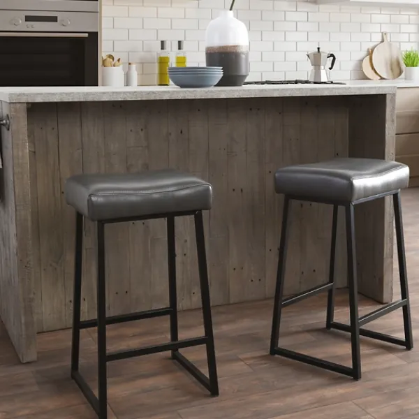 Bar Stools & Counter Height Stools-Kirkland's Home Smokey Vegan Leather Counter Stools, Set Of 2 Gray