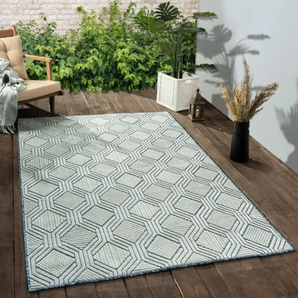 Outdoor Rugs-Kirkland's Home Smoky Blue Geometric Indoor/Outdoor Area Rug, 5X7 Gray/Blue