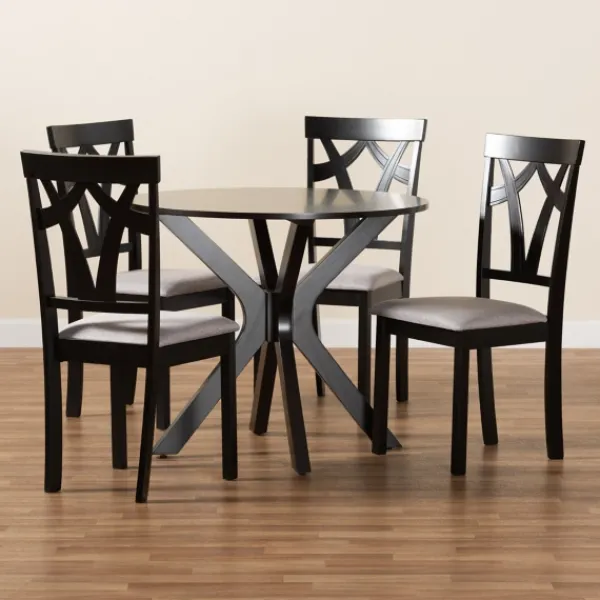Dining Tables-Kirkland's Home Smoky Gray Upholstered Swoop Back 5-Pc. Dining Set