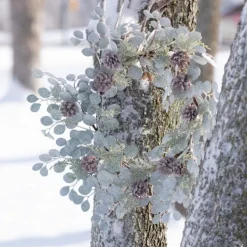 Wreaths-Kirkland's Home Snow Dusted Eucalyptus And Pinecone Wreath Green/Brown/White