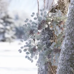 Wreaths-Kirkland's Home Snow Dusted Eucalyptus And Pinecone Wreath Green/Brown/White