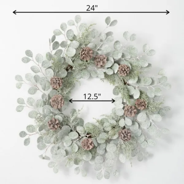 Wreaths-Kirkland's Home Snow Dusted Eucalyptus And Pinecone Wreath Green/Brown/White