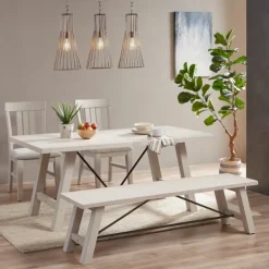 Dining Chairs-Kirkland's Home Sofia Wooden Dining Bench With Metal Bars White