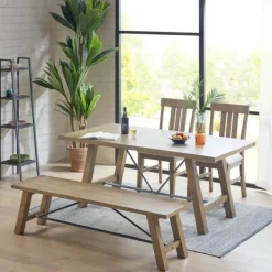 Dining Tables-Kirkland's Home Sofia Wooden Dining Table With Metal Bars Tan