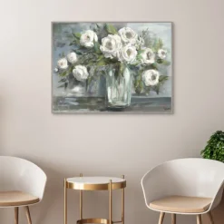 Framed Art-Kirkland's Home Soft Blooms Still Life Framed Wall Art White/Green/Gray