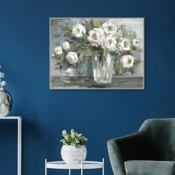 Framed Art-Kirkland's Home Soft Blooms Still Life Framed Wall Art White/Green/Gray