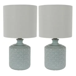 Table Lamps-Kirkland's Home Soft Blue Embossed Ceramic Table Lamps, Set Of 2 White