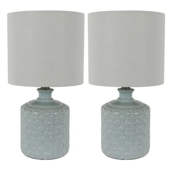 Table Lamps-Kirkland's Home Soft Blue Embossed Ceramic Table Lamps, Set Of 2 White