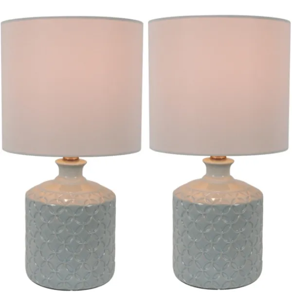 Table Lamps-Kirkland's Home Soft Blue Embossed Ceramic Table Lamps, Set Of 2 White