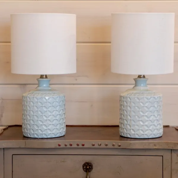 Table Lamps-Kirkland's Home Soft Blue Embossed Ceramic Table Lamps, Set Of 2 White