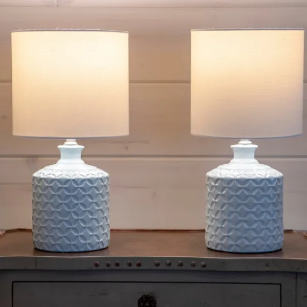 Table Lamps-Kirkland's Home Soft Blue Embossed Ceramic Table Lamps, Set Of 2 White