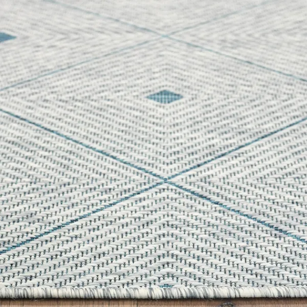 Outdoor Rugs-Kirkland's Home Solitaire Sun Shower Outdoor Area Rug, 5X8 Blue/Ivory