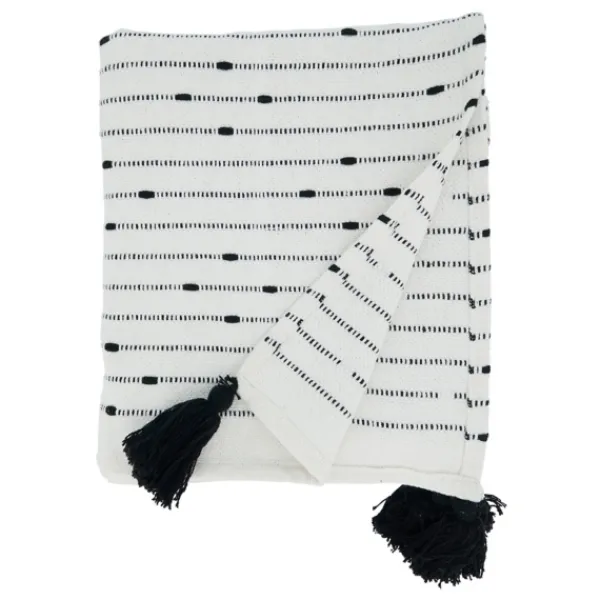 Blankets & Throws-Kirkland's Home Soot Black Textured Striped Tassel Throw White/Black