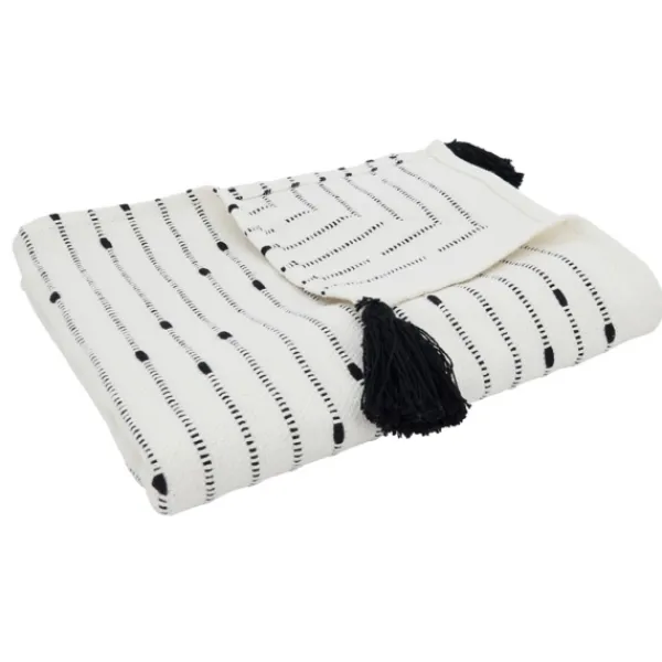 Blankets & Throws-Kirkland's Home Soot Black Textured Striped Tassel Throw White/Black