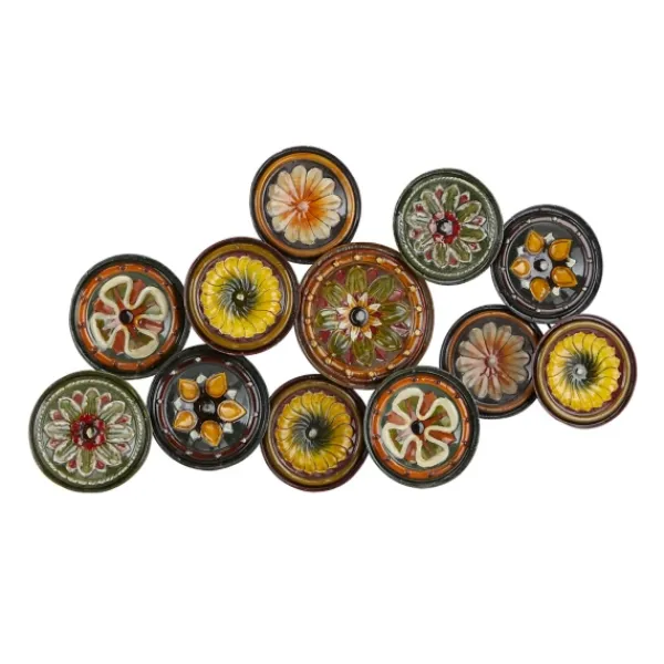 Wall Plaques-Kirkland's Home Southwestern Floral Ceramic Plates Wall Plaque Yellow/Orange/Green
