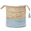 Baskets & Boxes-Kirkland's Home Spa Blue And Tan Woven Basket With Tassel, 19 In. Blue/Tan